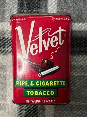 Velvet Red Tobacco Tin with Green and Yellow Accents